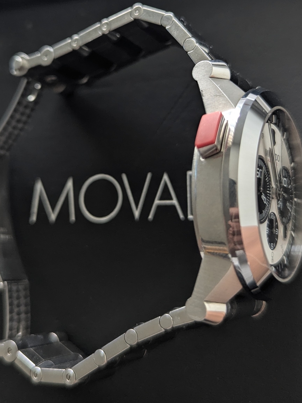 Movado Men's Silver and Black Chronograph Watch RED LABEL VIZIO $4995 - Picture 8 of 16